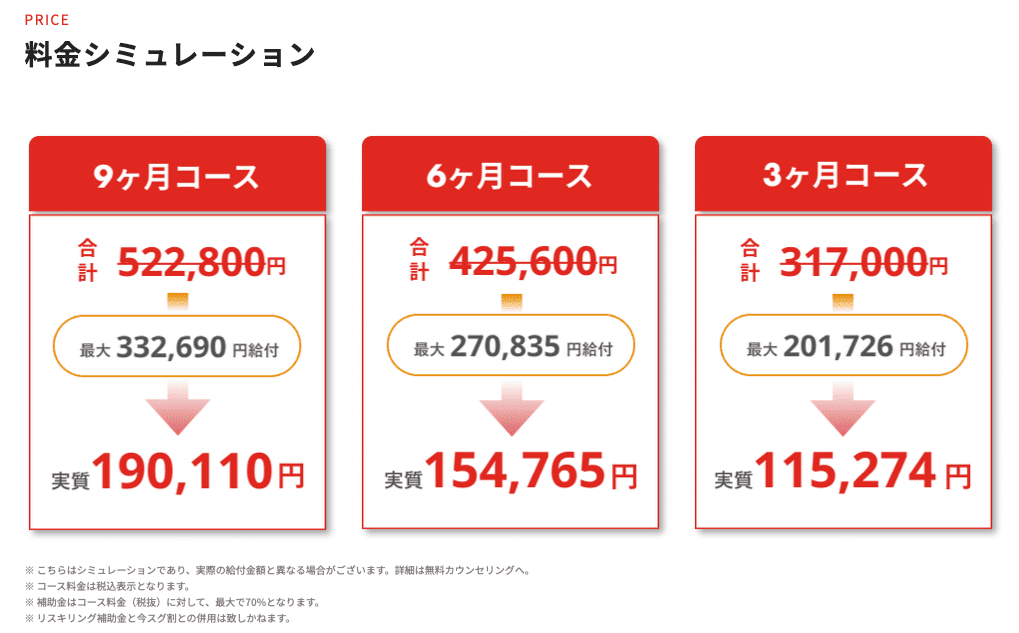 WEBCOACHの補助金適用後の料金シミュレーション